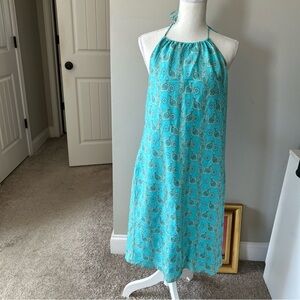 GAP Turquoise Paisley Halter Backless Dress 100% Silk